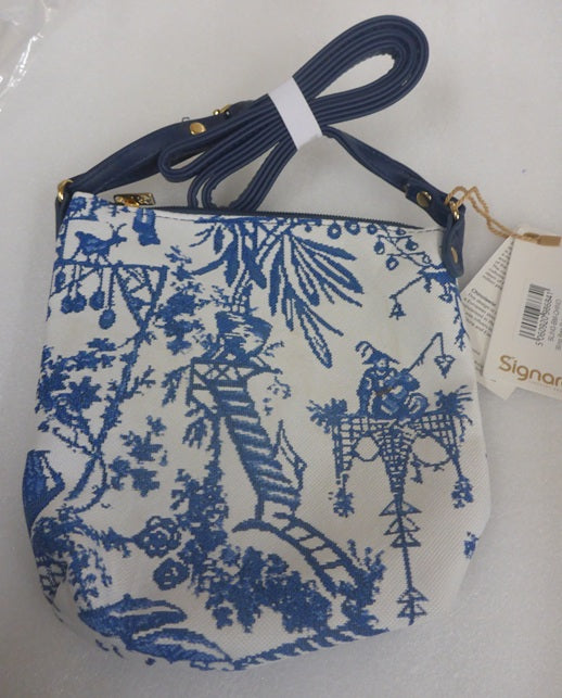 Signare Tapestry Chinoiserie British Museum Sling Crossbody Bag White Blue