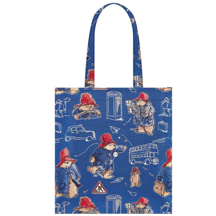 Signare Tapestry Flat Tote Shopper Bag - Paddington Bear Blue
