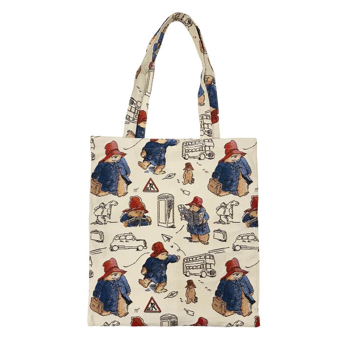Signare Tapestry Flat Tote Shopper Bag - Paddington Bear Cream