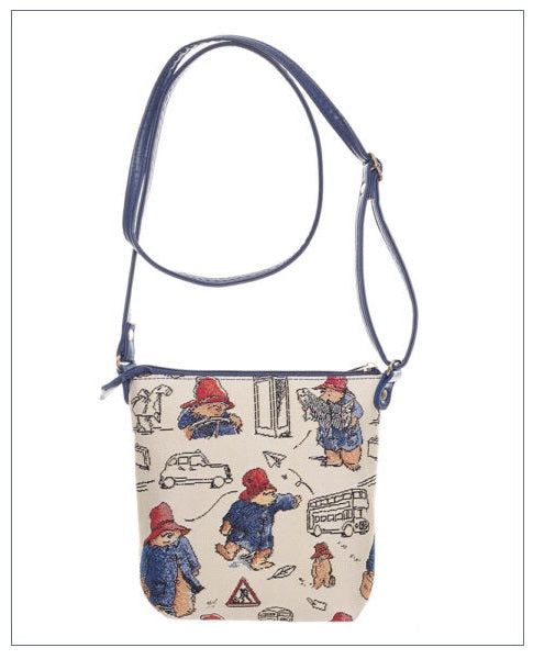 Signare Tapestry Paddington Bear London Crossbody Sling Bag – Cream & Blue