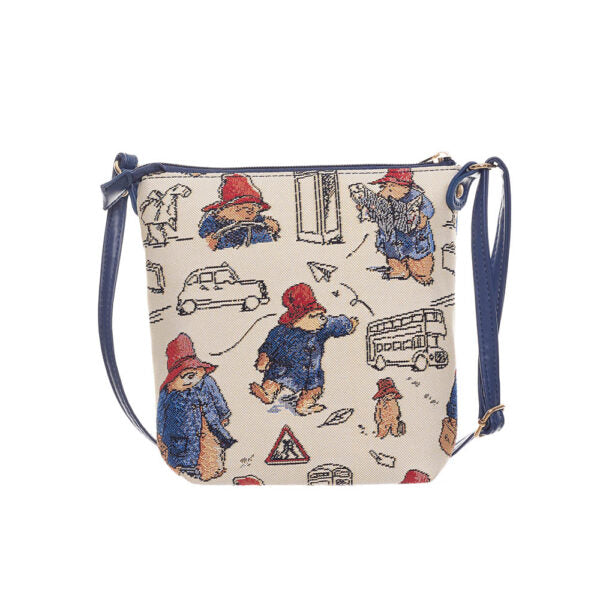 Signare Tapestry Paddington Bear London Crossbody Sling Bag – Cream & Blue
