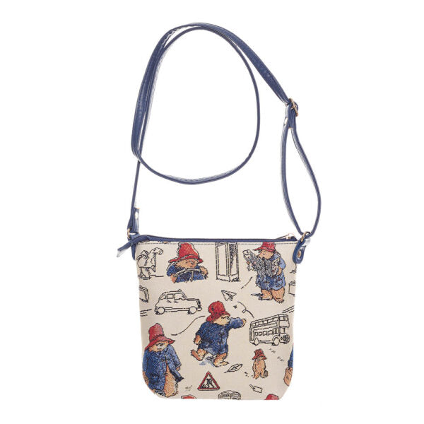 Signare Tapestry Paddington Bear London Crossbody Sling Bag – Cream & Blue
