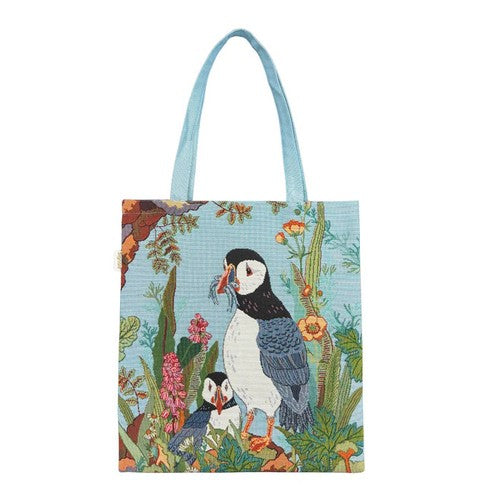 Signare Tapestry Flat Tote Shopper Bag - Puffin Parade