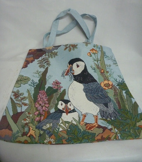 Signare Tapestry Flat Tote Shopper Bag - Puffin Parade