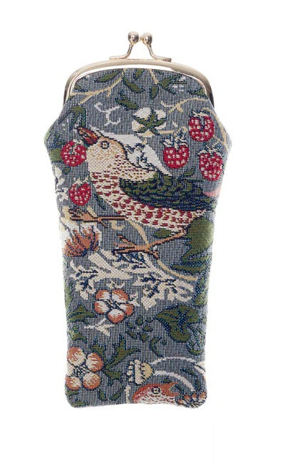 Signare Tapestry Clasp Top Soft Glasses Case - Strawberry Thief Grey