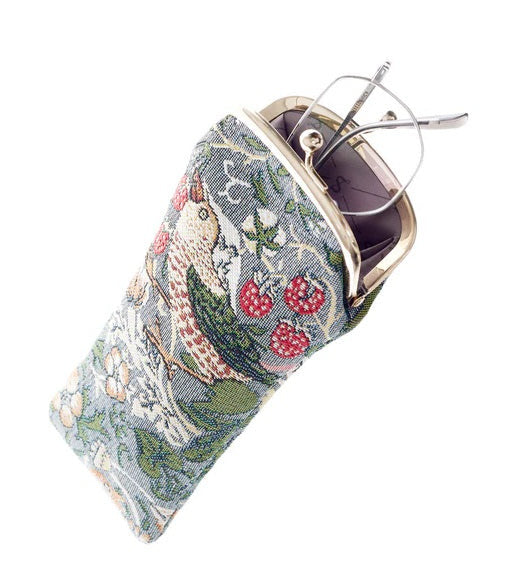 Signare Tapestry Clasp Top Soft Glasses Case - Strawberry Thief Grey
