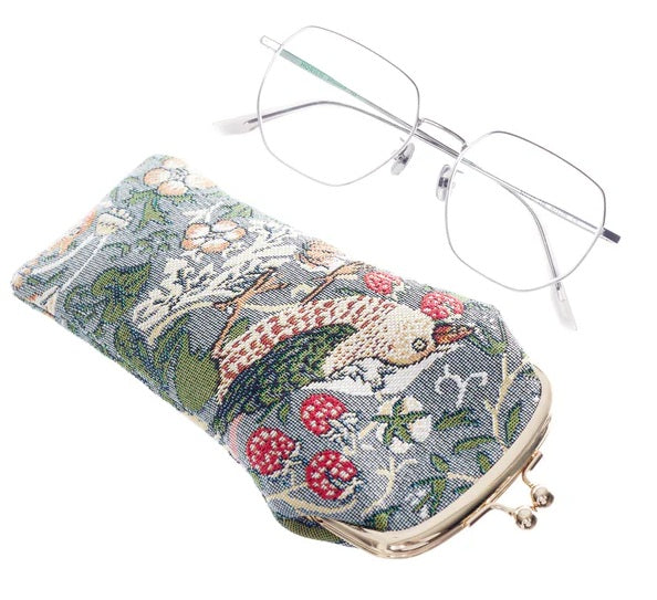 Signare Tapestry Clasp Top Soft Glasses Case - Strawberry Thief Grey