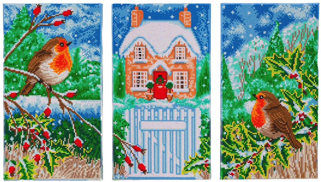 Craft Buddy Snowy House Robins Crystal Art Triptych Canvas Kit — Set of 3