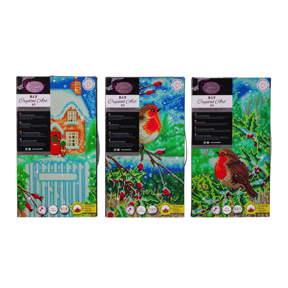 Craft Buddy Snowy House Robins Crystal Art Triptych Canvas Kit — Set of 3