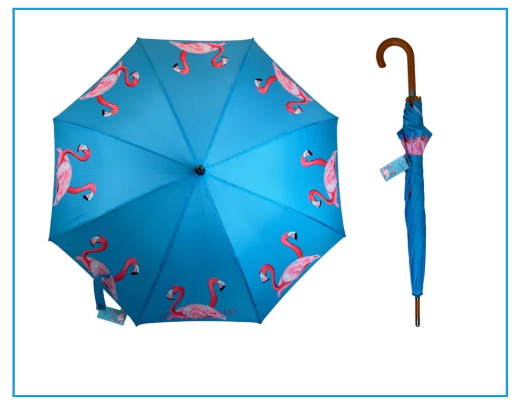 Soake Emily Smith Art Walking Stick Umbrella Flossy and Amber Flamingo