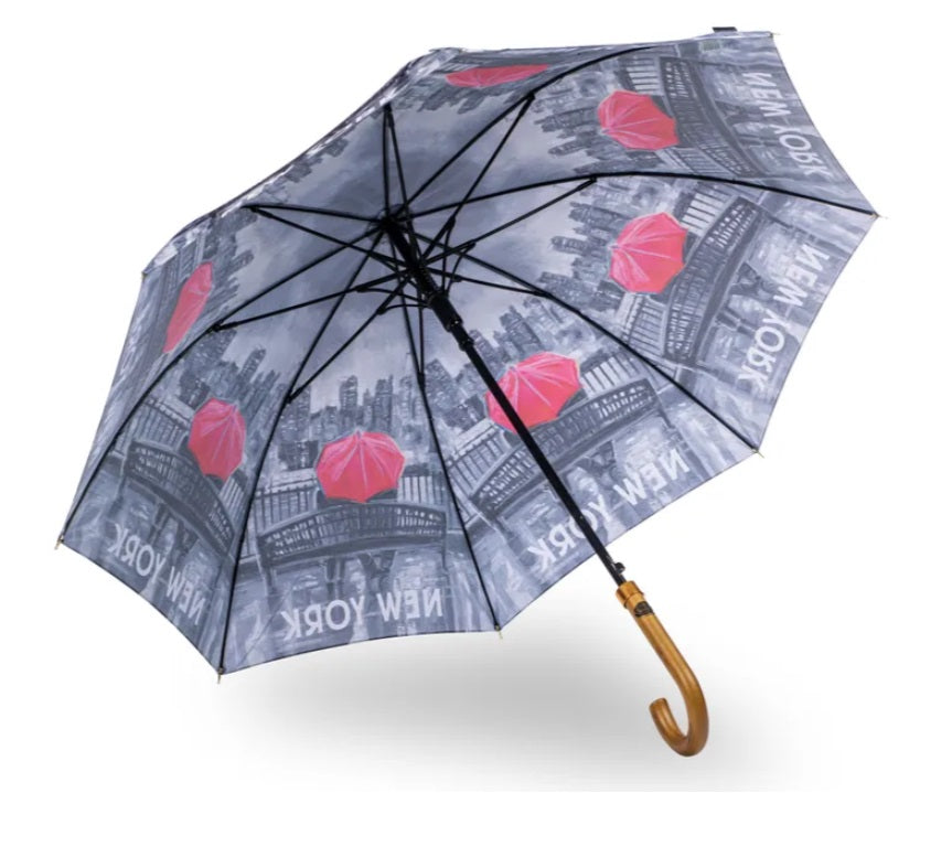 Soake Storm King New York Print Walking Stick Umbrella in Black and White