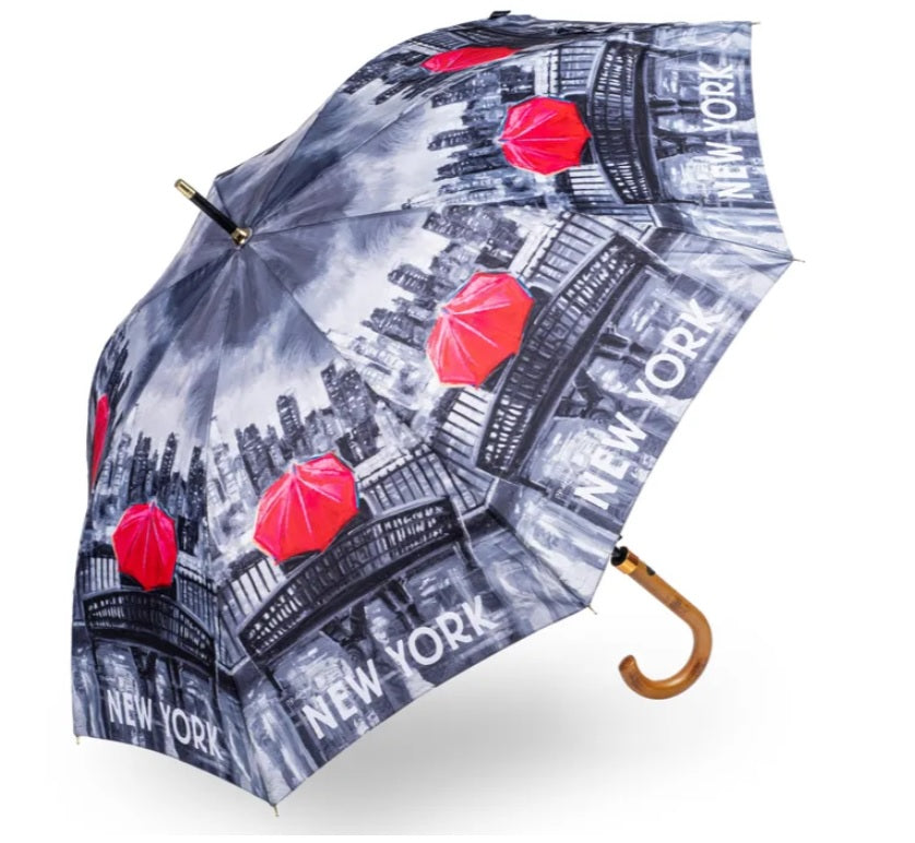Soake Storm King New York Print Walking Stick Umbrella in Black and White