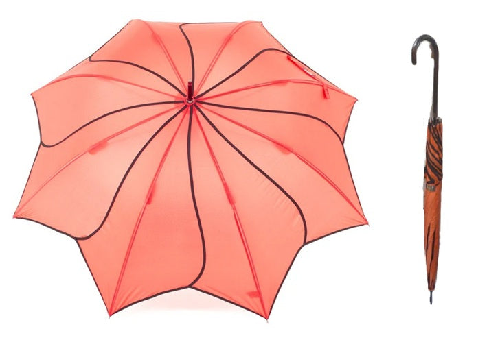 Soake Petal Swirl Walking Stick Umbrella Coral Orange