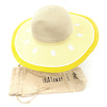 Black Ginger Wide Brim Sun Hat Foldable Roll Up + Travel Bag - Lemon Slice