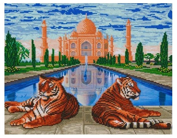 Taj Mahal Tigers Crystal Art Canvas Kit | 40 x 50cm | Craft Buddy