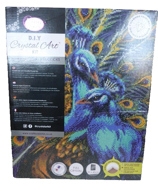 Blue Rhapsody Peacocks Crystal Art Canvas Kit | 40 x 50cm | Craft Buddy