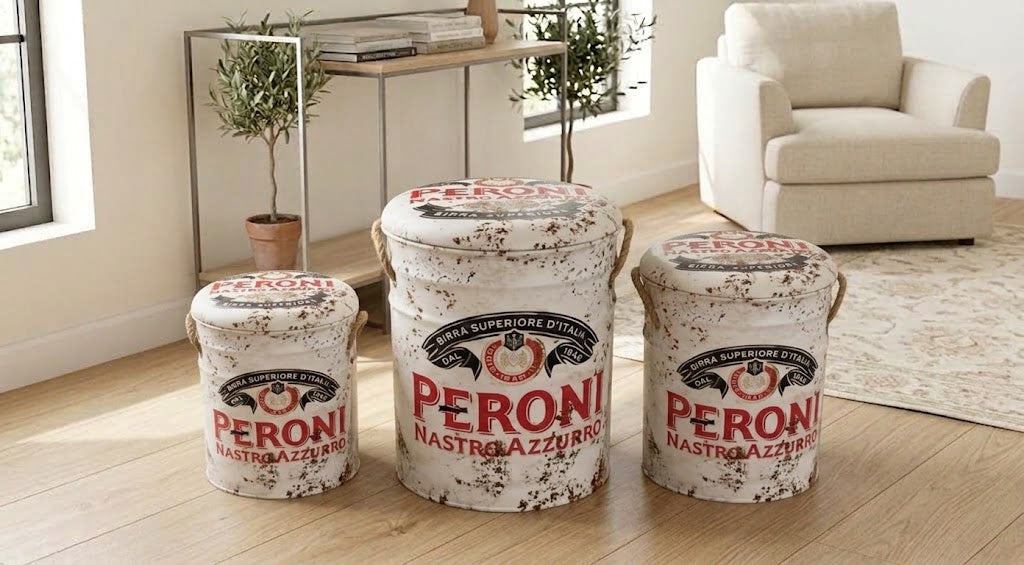 Kozzy Retro Design 2 in 1 Padded Storage Stool - Peroni Beer