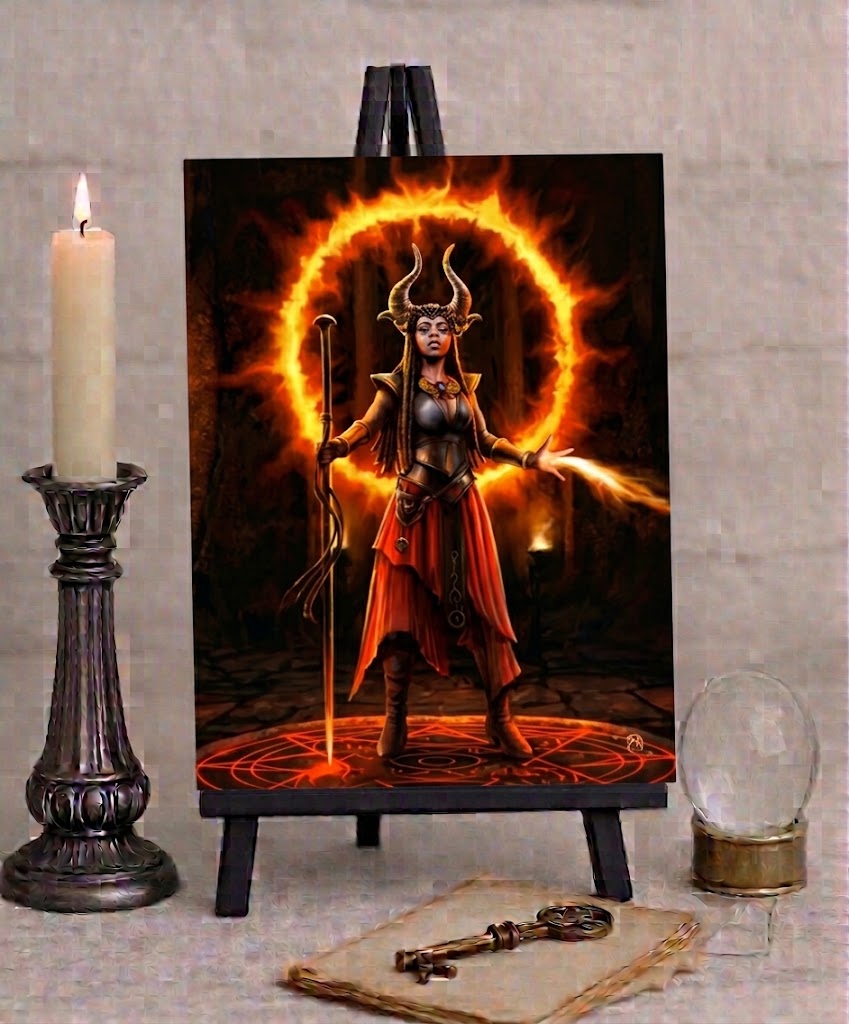 Anne Stokes Fire Element Sorceress Canvas Box Frame Wall Art 19 x 25cm