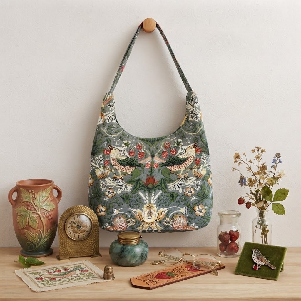 Signare Tapestry Hobo Slouch Bag - William Morris Strawberry Thief Grey