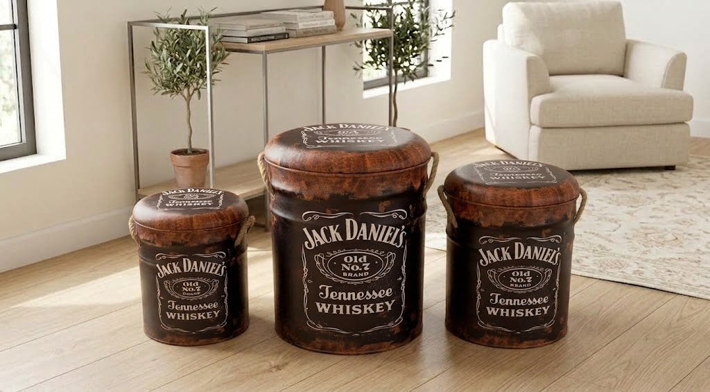 Kozzy Retro Design 2 in 1 Padded Storage Stool - JD Whiskey Rust Effect