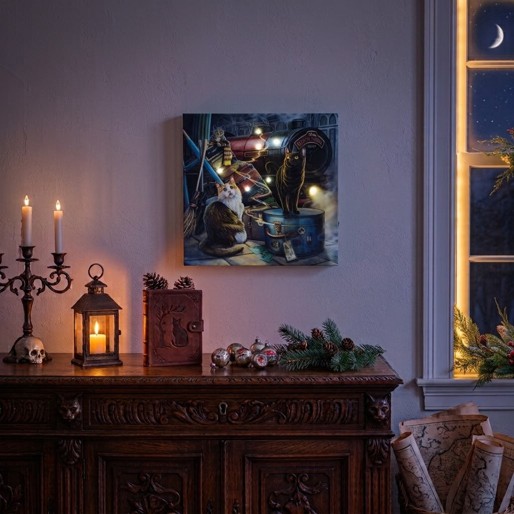 Lisa Parker Witchwood Express Cat LED Light Up Canvas Plaque Wall Art 30 x 30cm