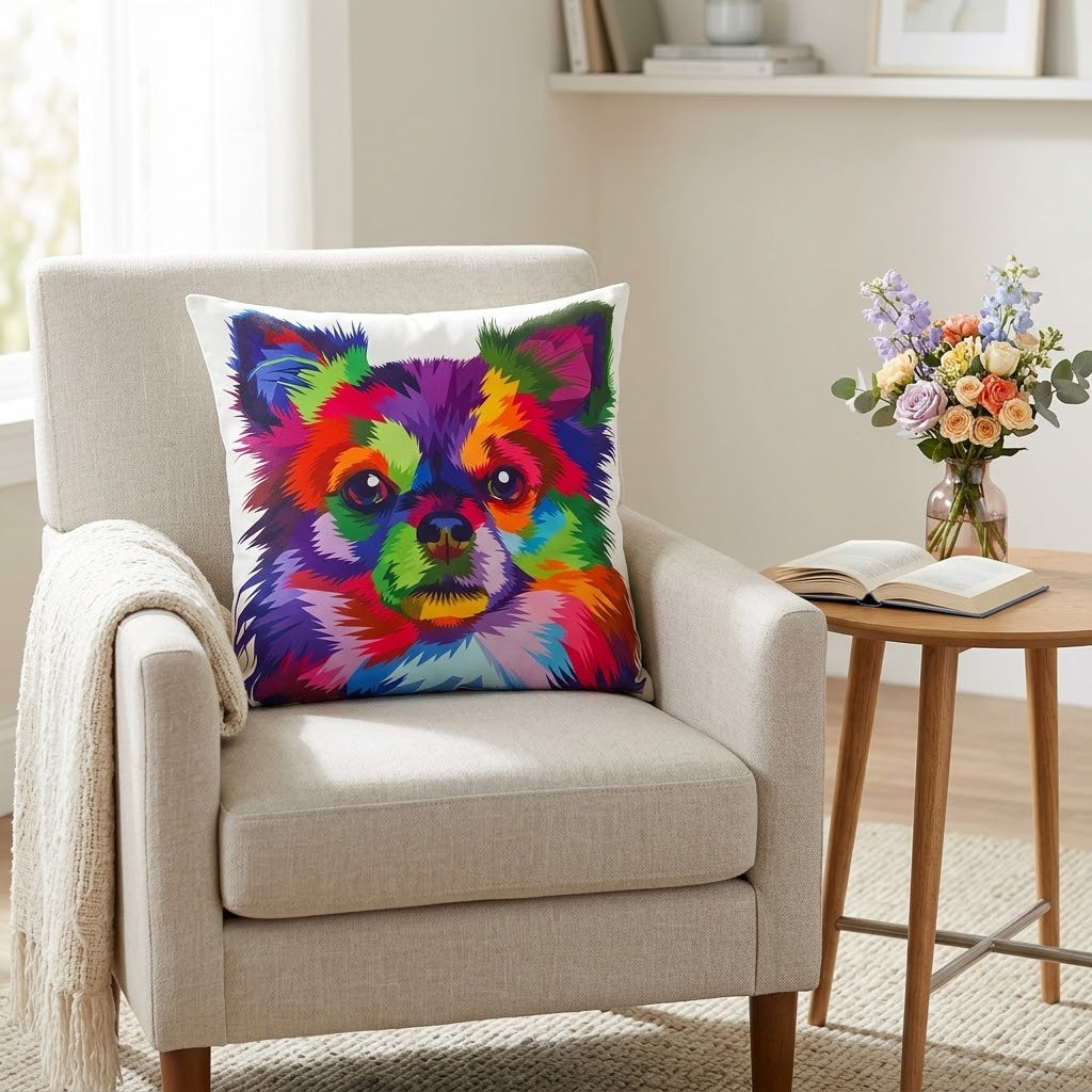 Kozzy Throw Cushion Cover 45 x 45cm - Rainbow Dog Long-Haired Chihuahua