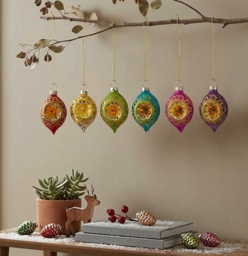 Sass & Belle Bright Metallic Open-Faced Glass Baubles Set of 6