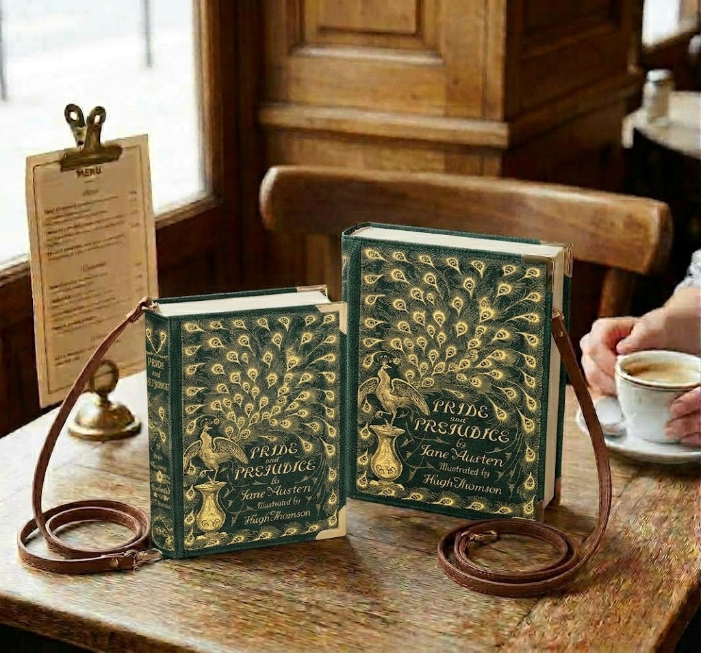 Well Read Book Large Cross Body Shoulder Bag - Jane Austen - Pride & Prejudice Green