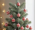 Sass & Belle Mini Glass Bauble Christmas Tree Decorations Set of 12 - Red & White Stripe