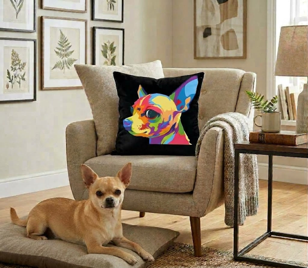 Kozzy Throw Black Cushion Cover 45 x 45cm - Rainbow Dog Short Hair Chihuahua