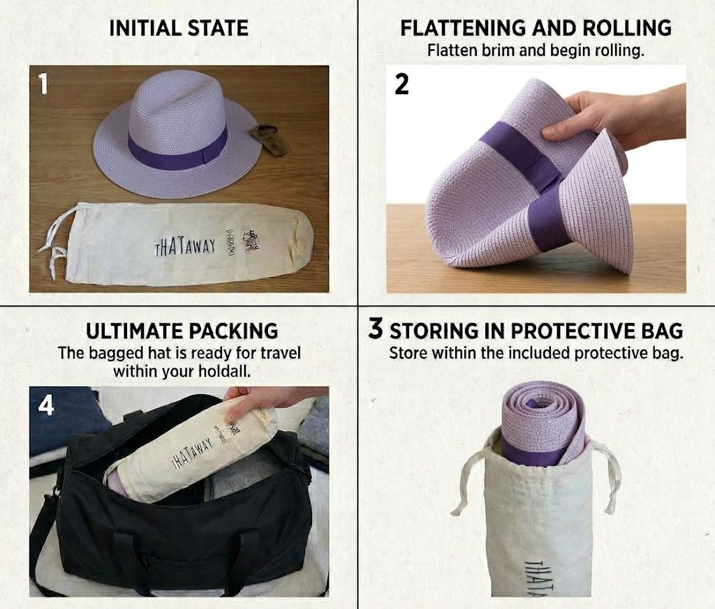 Black Ginger Panama Hat Foldable Roll Up + Travel Bag - Lavender Purple