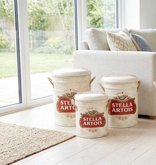 Kozzy Retro Design 2 in 1 Padded Storage Stool - Stella Artois Beer