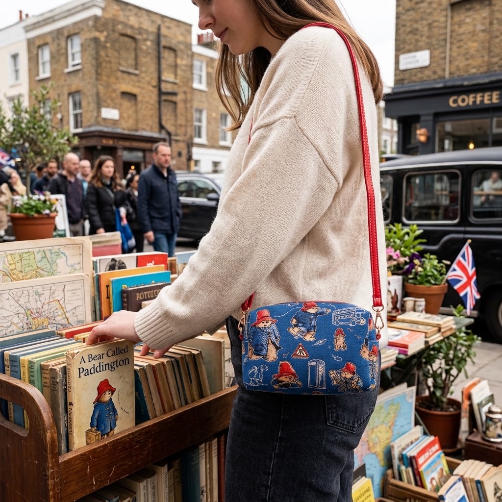 Signare Tapestry Hip Cross Body Bag - Paddington Bear Blue & Red