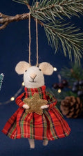 Sass & Belle Felt Hanging Christmas Tree Decoration - Tartan Dress Mouse