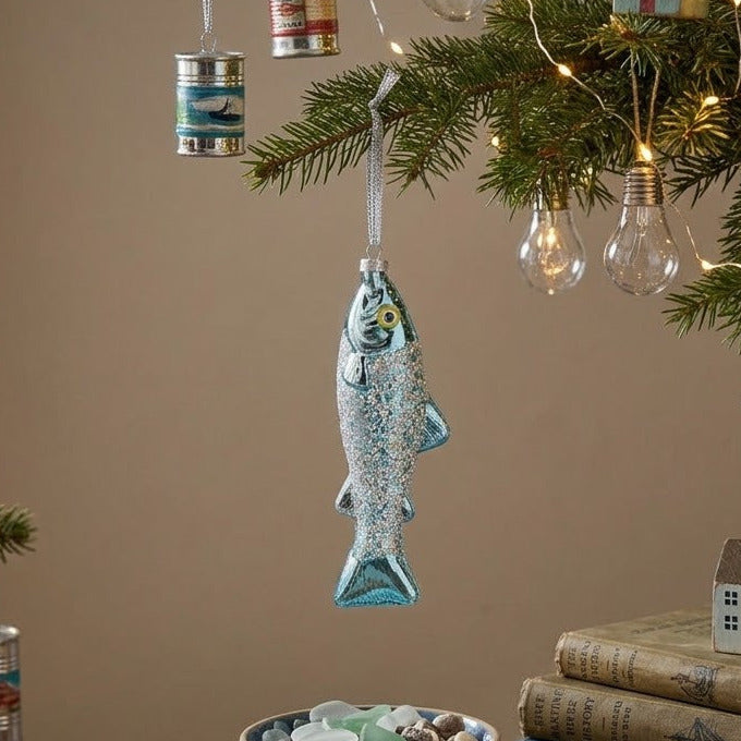 Sass & Belle 3D Glass Silver Sardine Christmas Tree Bauble