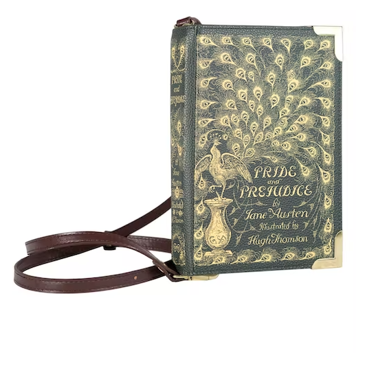 Well Read Book Large Cross Body Shoulder Bag - Jane Austen - Pride & Prejudice Green