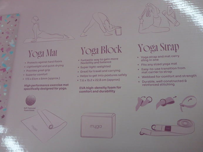 Myga Yoga 3 Piece Starter Kit 6mm Mat, Block & Sling Strap - Terrazzo Pink