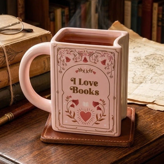 I Love Books Book Shaped Ceramic Mug | Pink | The Book Club | Something Different