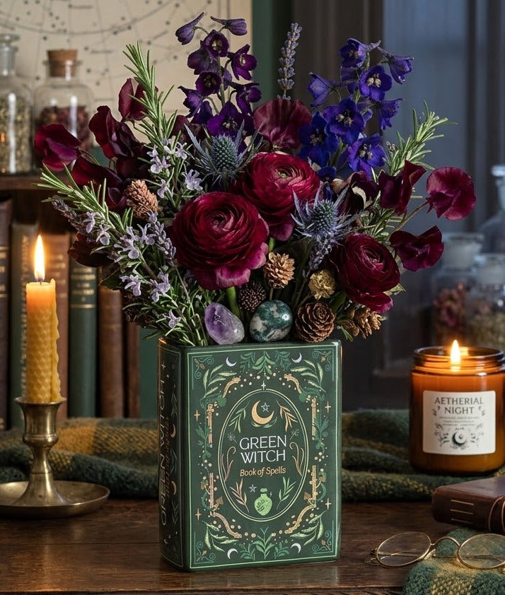 Green Witch Book of Spells Shaped Flower Vase | Gothic Book Club | Something Different