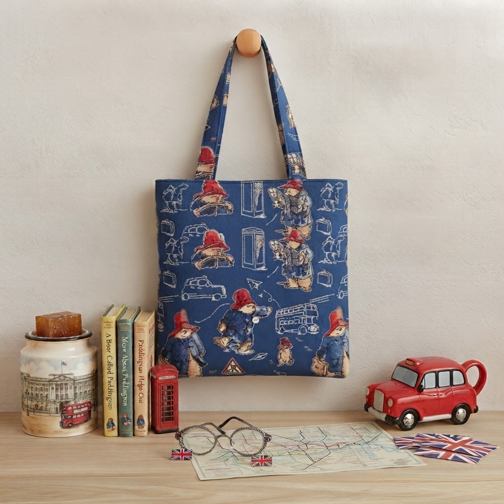 Signare Tapestry Flat Tote Shopper Bag - Paddington Bear Blue