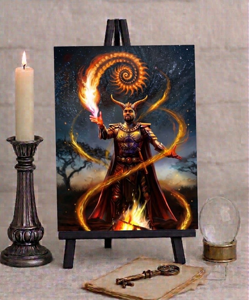 Anne Stokes Fire Element Wizard Canvas Box Frame Wall Art 19 x 25cm