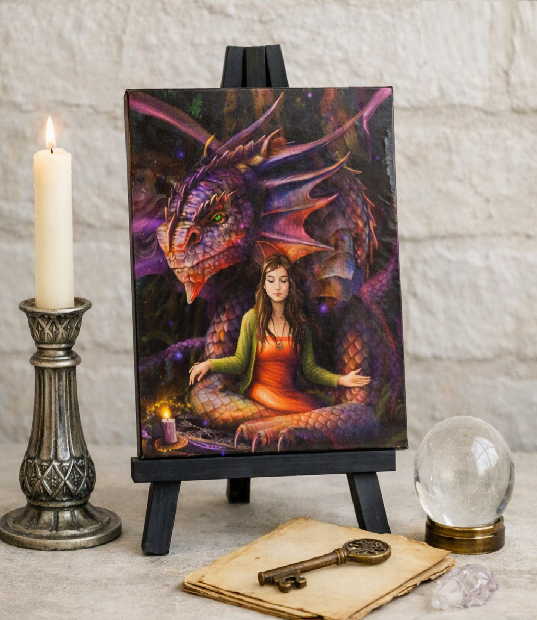 Anne Stokes Spirit Dragon Canvas Box Frame Wall Art 19 x 25cm | Spirit of Equinox