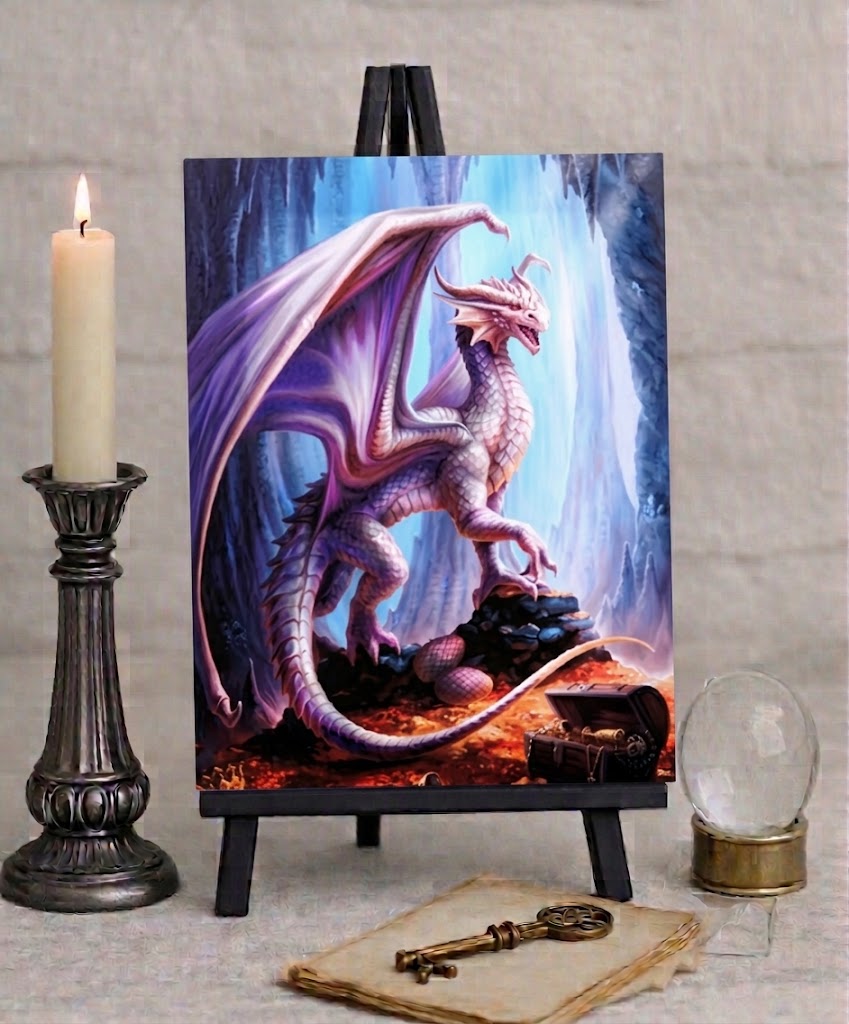 Anne Stokes Treasure Trove Dragon Canvas Box Frame Wall Art 19 x 25cm | Spirit of Equinox