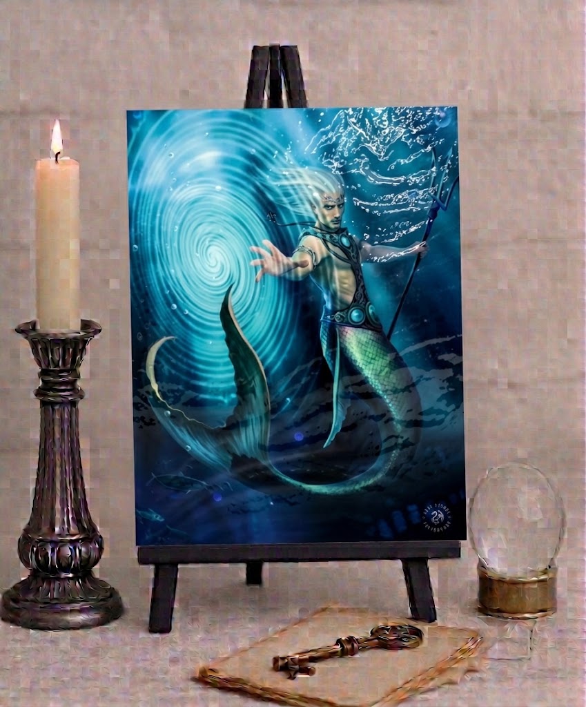 Anne Stokes Water Element Wizard Canvas Box Frame Wall Art 19 x 25cm