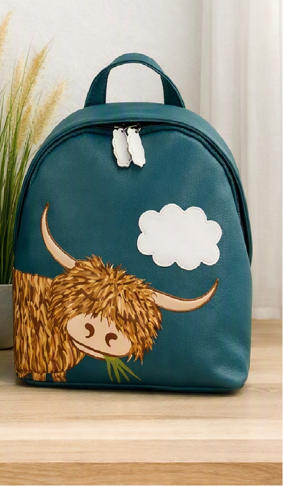 Mala Leather Bella Highland Cow Leather Backpack in Teal