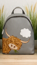 Mala Leather Bella Highland Cow Leather Backpack in Grey