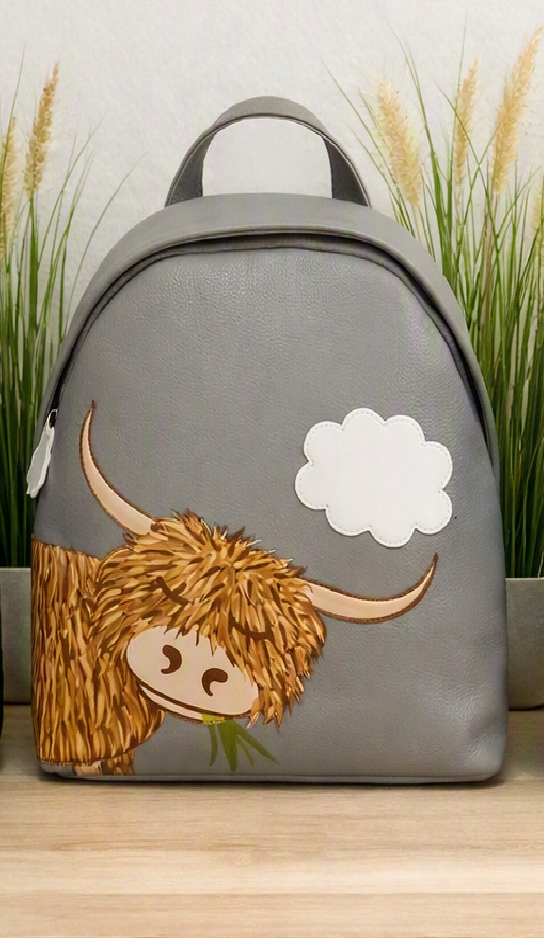 Mala Leather Bella Highland Cow Leather Backpack in Grey