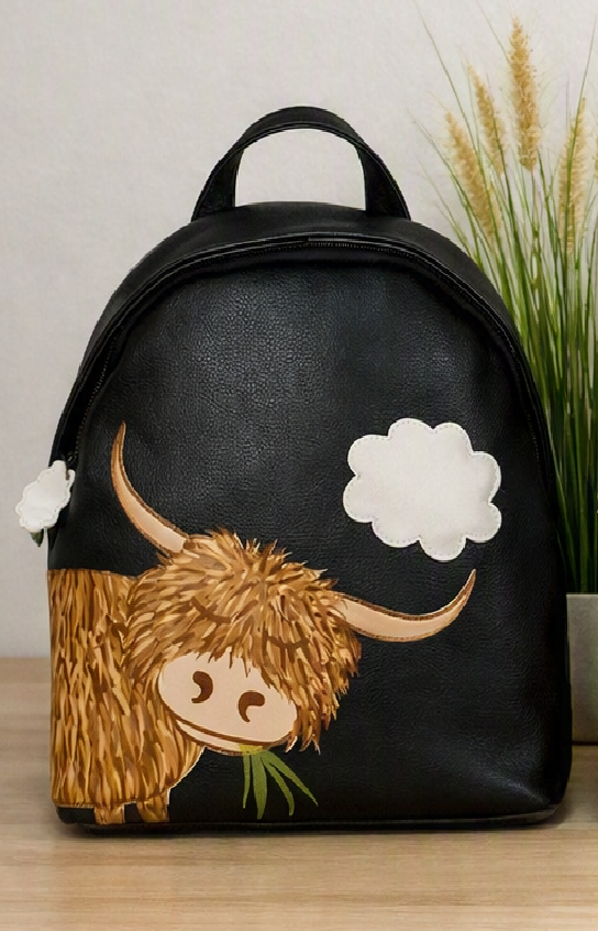 Mala Leather Bella Highland Cow Leather Backpack in Black