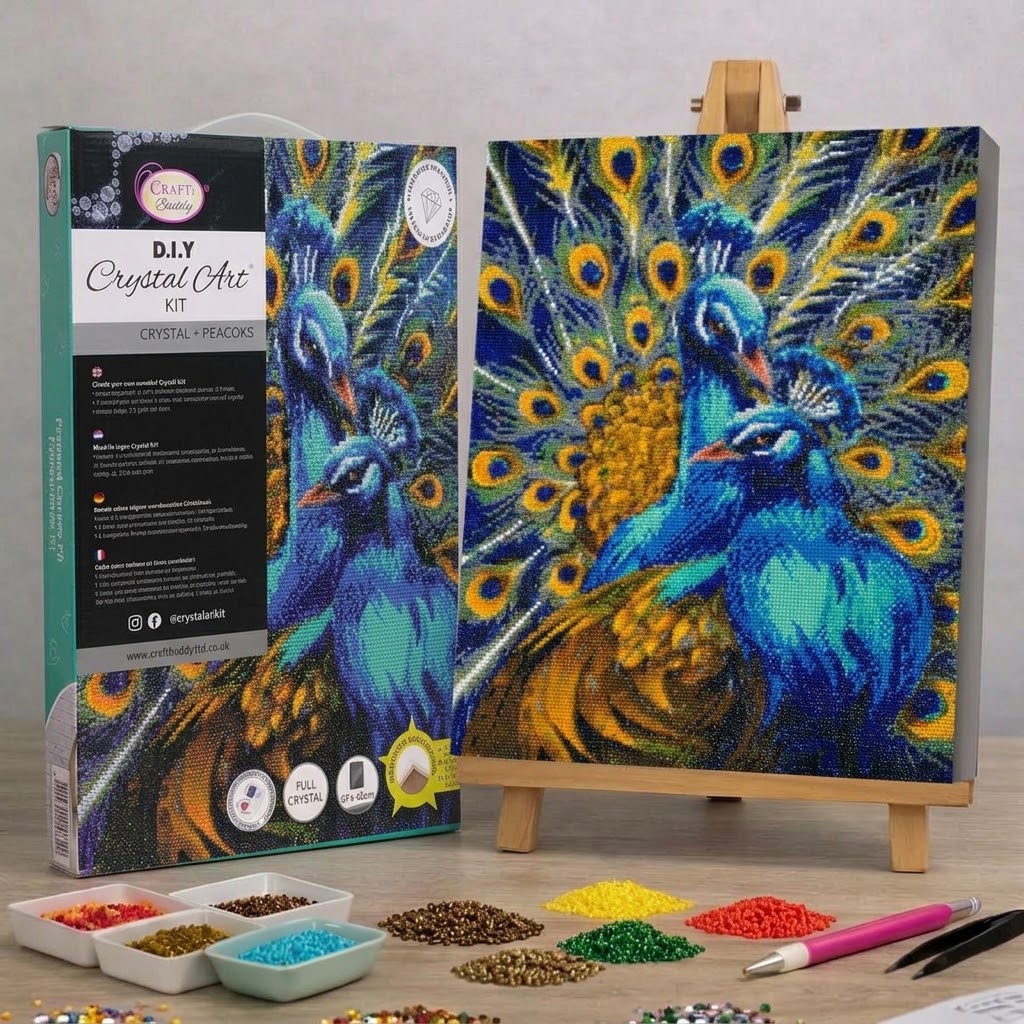 Blue Rhapsody Peacocks Crystal Art Canvas Kit | 40 x 50cm | Craft Buddy