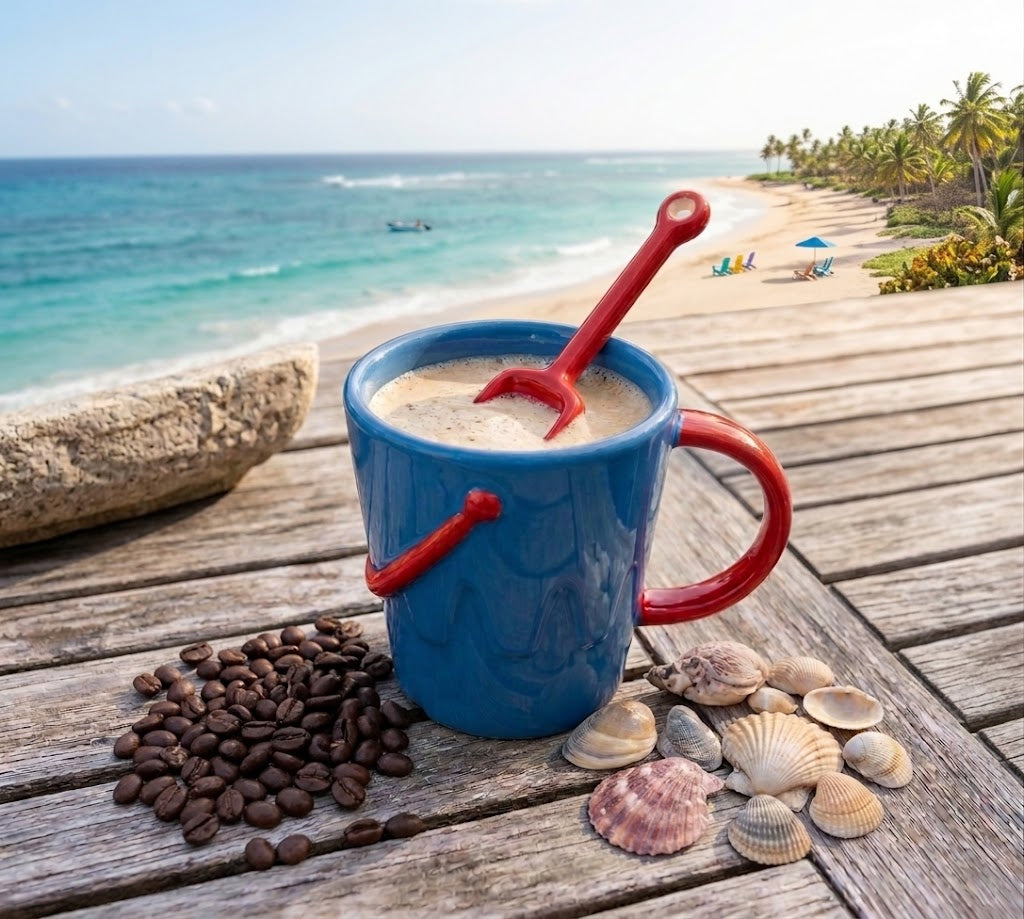Sandcastle Bucket & Spade Shaped Mug and Spoon Set Blue Red | Pastel Pier | Something Different (Copy)